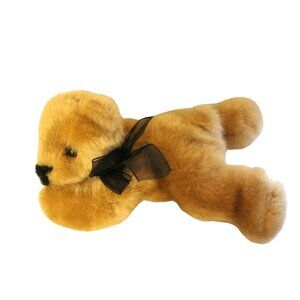 Brown Laying Teddy Bear Plush Black Bow Soft Stuffed Animal
